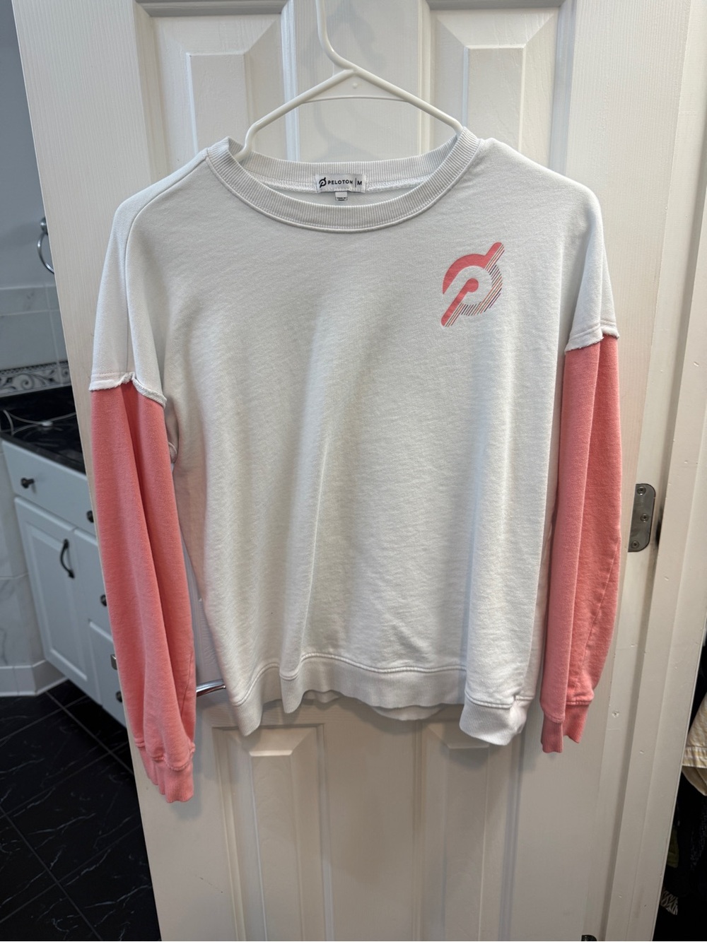 Peloton Coral Colorblock Logo Pullover Sweatshirt